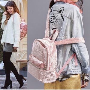PacSun LA Hearts Pink Velour Velvet Backpack NWOT